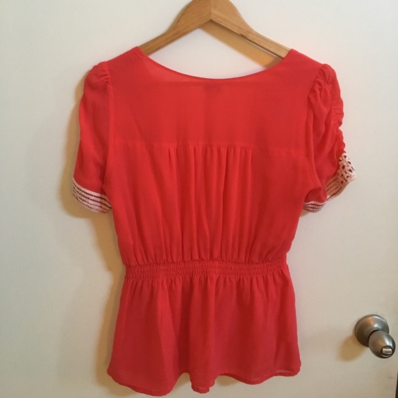 Anthropologie Odille Coral Vintage Inspired Top 10 - Picture 7 of 8